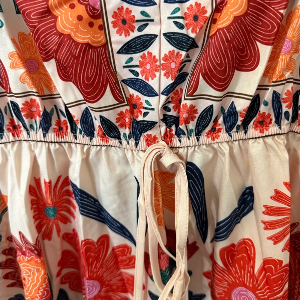 Floral V-Neck Tropical Dress with Bell Sleeves NEW XL - Picture 4 of 6